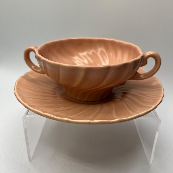 Franciscan Pottery Coronado Satin Coral Cream Bouillon Soup Bowl with Saucer - Picture 1 of 11